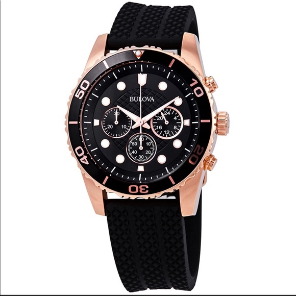 Bulova Other - BULOVA Sport Chronograph Black Dial Black Rubber